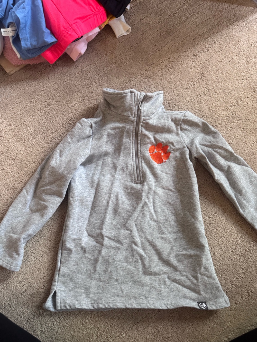 Kids' Grey 1/4 Zip Pullover with Orange Paw Accent